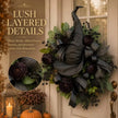 🎉Premium Gothic Black Rose Witch Hat Wreath – Haunting Elegant Halloween Front Door Statement Decor