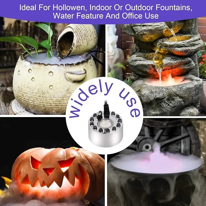 Ultrasonic Mist Maker & Fogger with LED Lights - Waterproof Submersible Ultrasonic Fog Generator for Ponds, Fountains & Halloween Decor