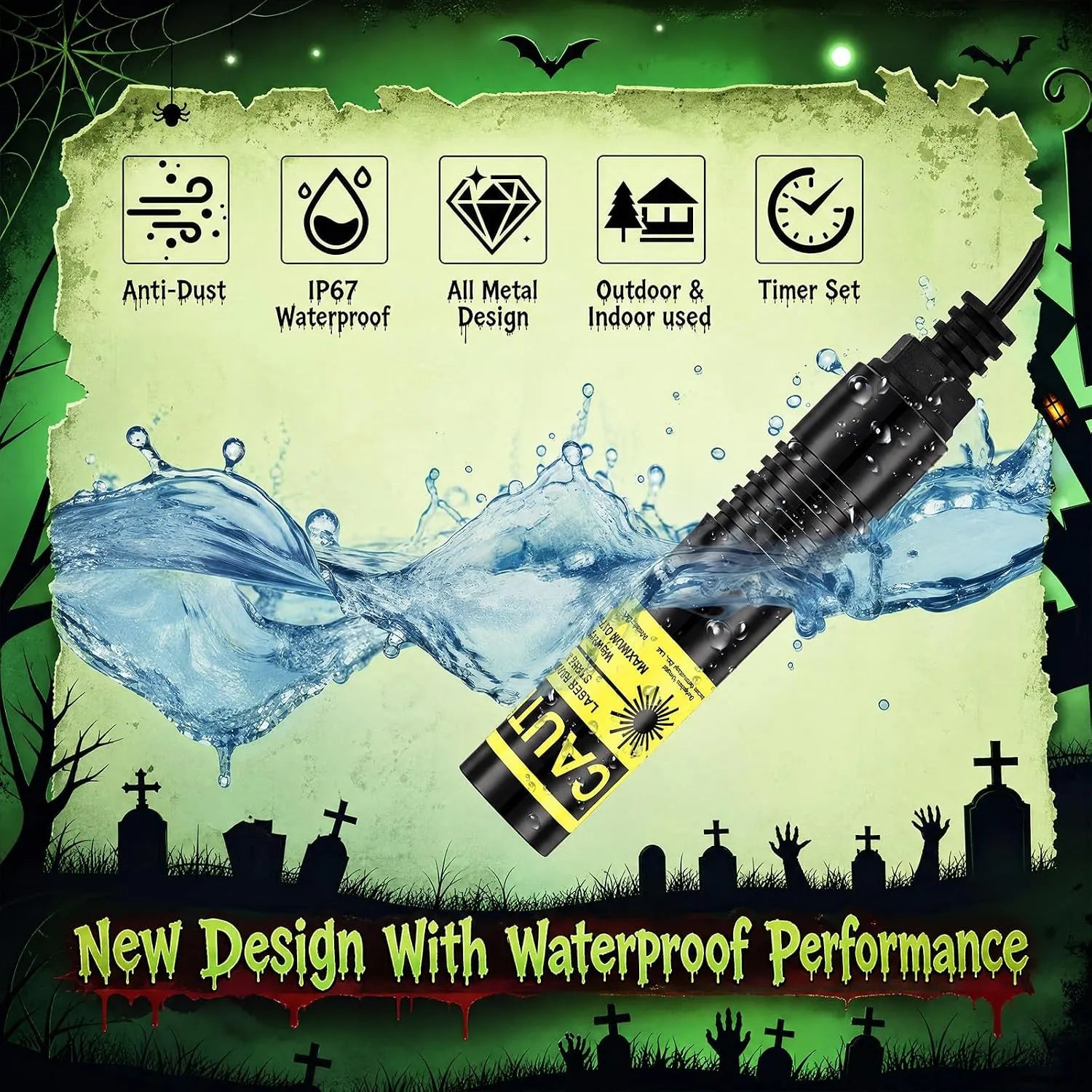 Halloween Green/Red Swamp Laser Projector - IP67 Waterproof Outdoor Haunted House Laser Light with Timer