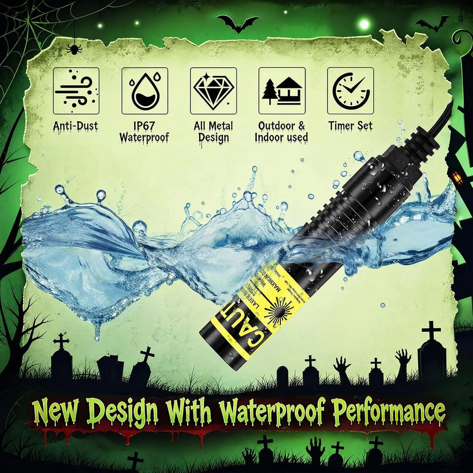 Halloween Green/Red Swamp Laser Projector - IP67 Waterproof Outdoor Haunted House Laser Light with Timer