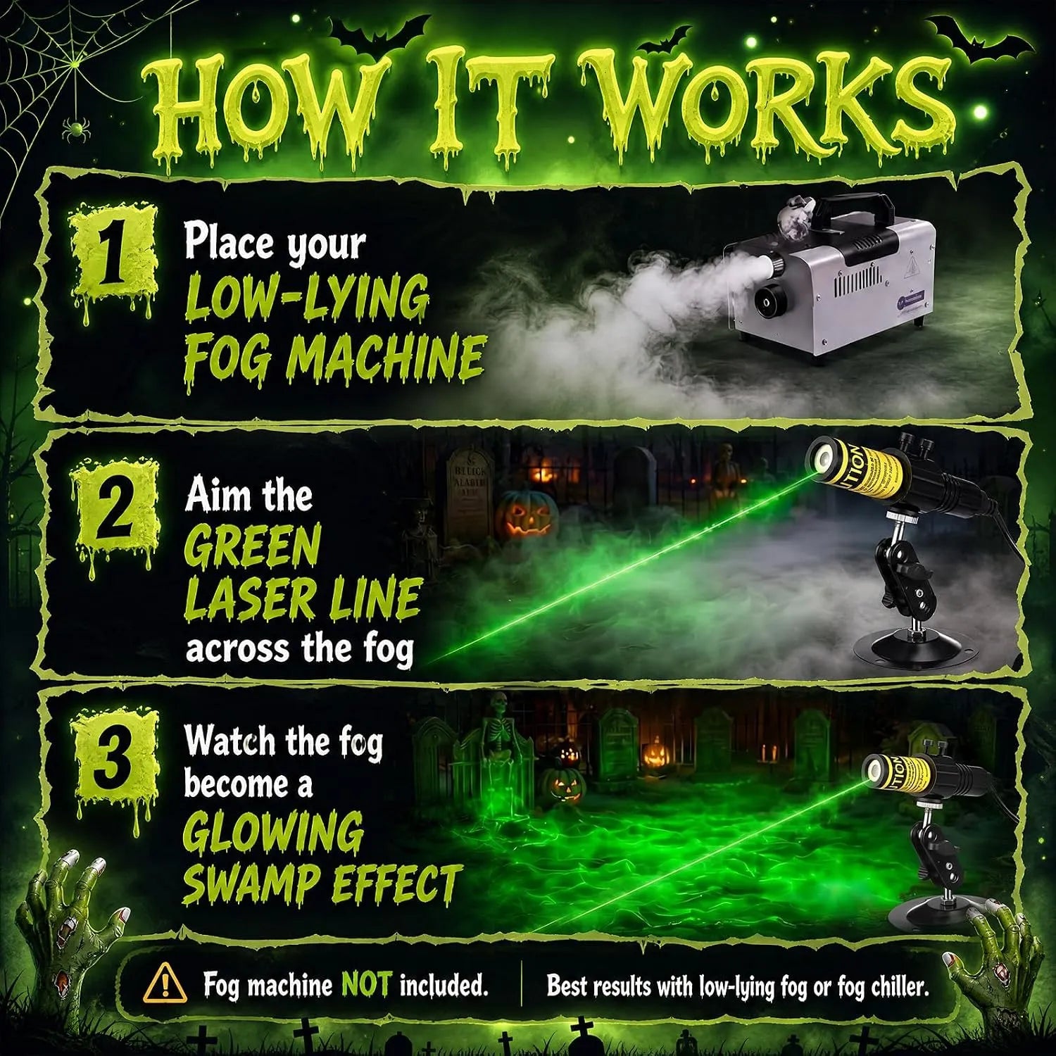 Halloween Green/Red Swamp Laser Projector - IP67 Waterproof Outdoor Haunted House Laser Light with Timer