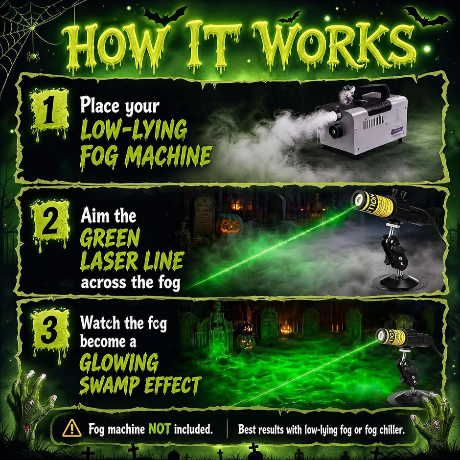 Halloween Green/Red Swamp Laser Projector - IP67 Waterproof Outdoor Haunted House Laser Light with Timer