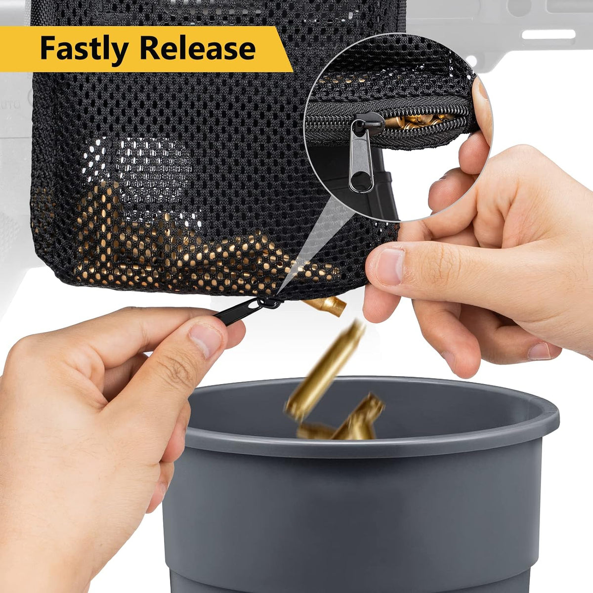 Quick-Release Brass Catcher with Heat-Resistant Mesh, Dual Picatinny Rail Mounts – Shell Casing Collector