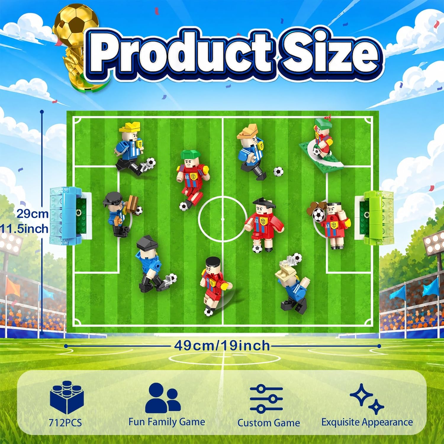2026 World Cup Soccer Building Blocks Advent Calendar - 24 Pack Mystery Blind Box Toy Set with 10 Figures, Playable Field & Keychains (712 PCS)