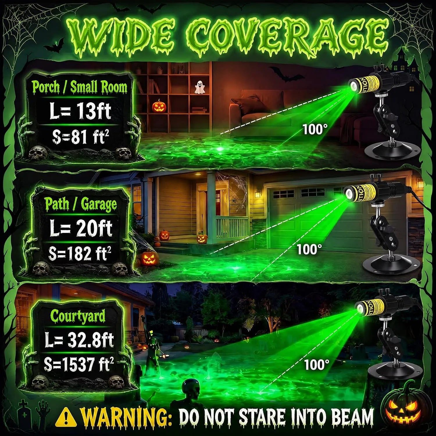 Halloween Green/Red Swamp Laser Projector - IP67 Waterproof Outdoor Haunted House Laser Light with Timer