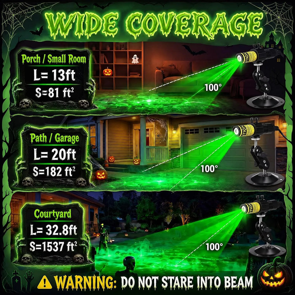 Halloween Green/Red Swamp Laser Projector - IP67 Waterproof Outdoor Haunted House Laser Light with Timer