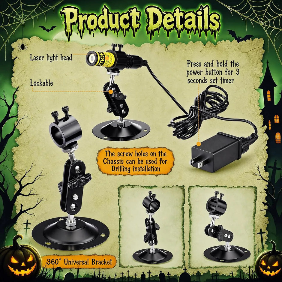 Halloween Green/Red Swamp Laser Projector - IP67 Waterproof Outdoor Haunted House Laser Light with Timer