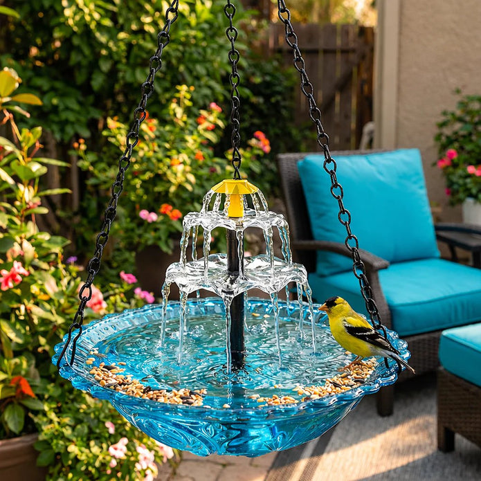 Solar Powered Hanging Bird Bath Fountain