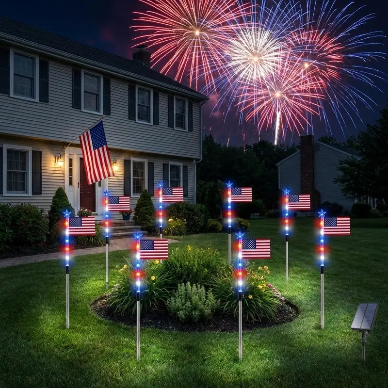 🌈Light Up Your 4th of July – 8-Pack Flag Lights with 8 Stunning Modes for Yard & Pathway