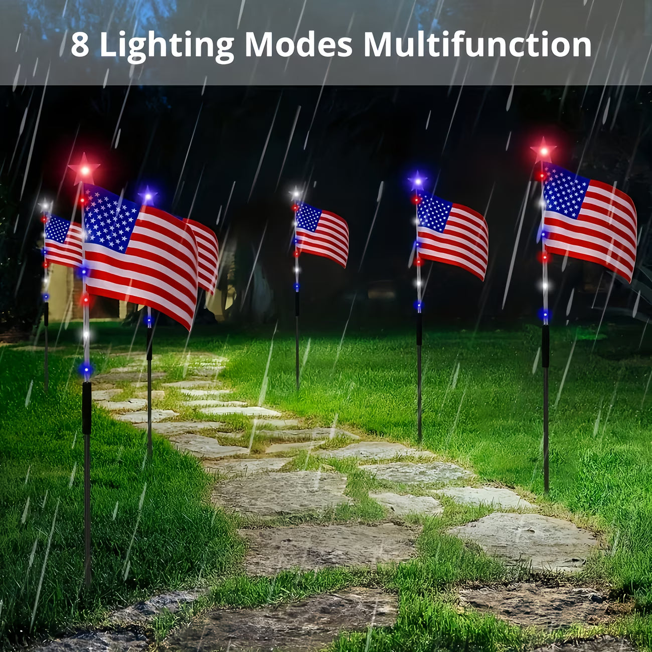 🌈Light Up Your 4th of July – 8-Pack Flag Lights with 8 Stunning Modes for Yard & Pathway
