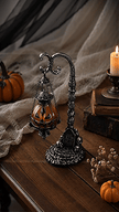 🔥Halloween Promotion -  Gothic Pumpkin Lantern Stand | Warm Orange LED Glow, Victorian Skull Details & Haunted Shelf Decor 🕯️