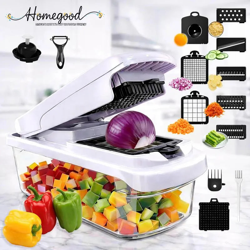 🏆Flash Sale⚡🥕 Professional Vegetable Chopper – 7-in-1 Multi-Cutter with Dishwasher-Safe Blades!