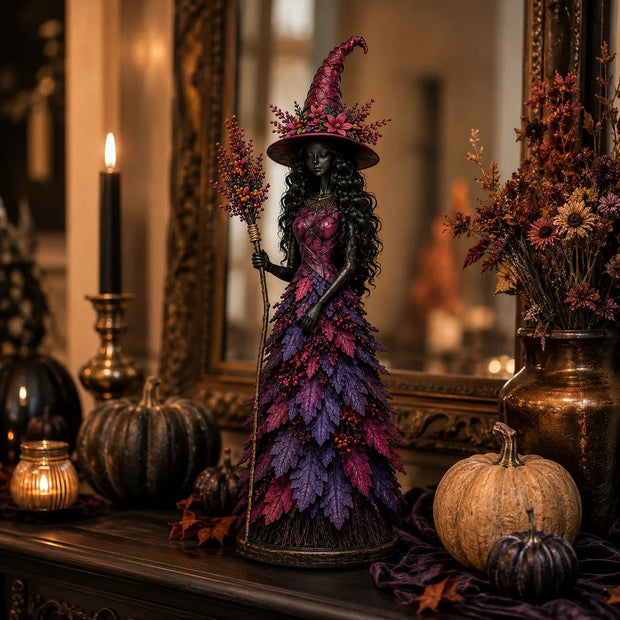 🔥Halloween Promotion -  Vintage Autumn Witch Statue - Layered Leaf Gown Tabletop Decor 🎃