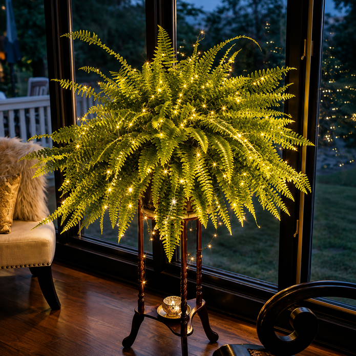 💛 Felci di Boston luminose con luci – 🌿 Zero innaffiature, zero manutenzione