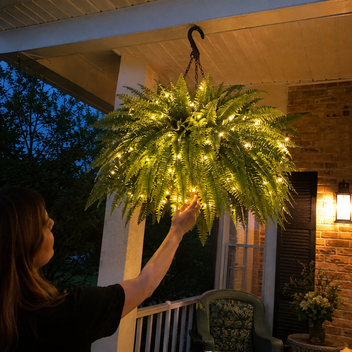 💛 Felci di Boston luminose con luci – 🌿 Zero innaffiature, zero manutenzione