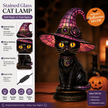 🔥Halloween Promotion - 🐈 Gothic Stained Glass Witch Black Cat Table Lamp | Halloween Witch Hat Night Light Decor