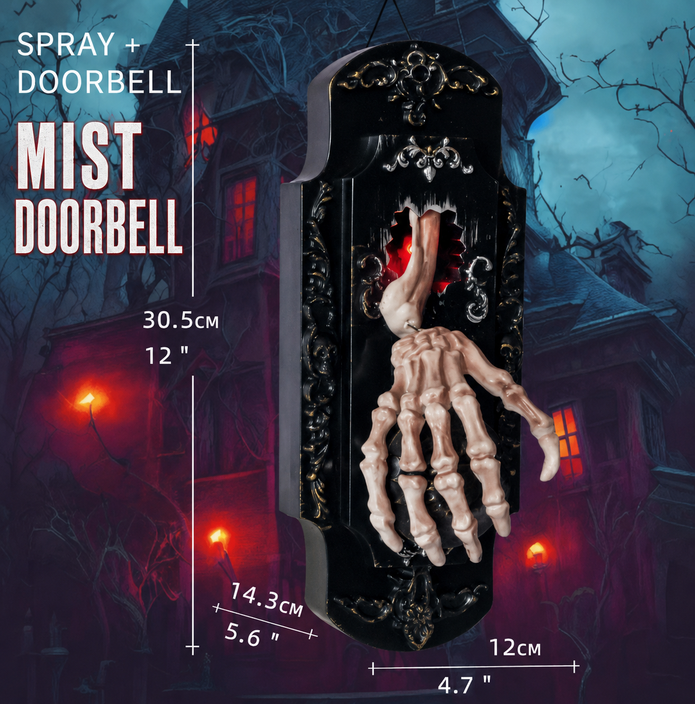👻 Campanello di Halloween da appendere con mano di scheletro attivata al tocco/movimento, con luce rossa, suoni spaventosi e decorazione per casa stregata