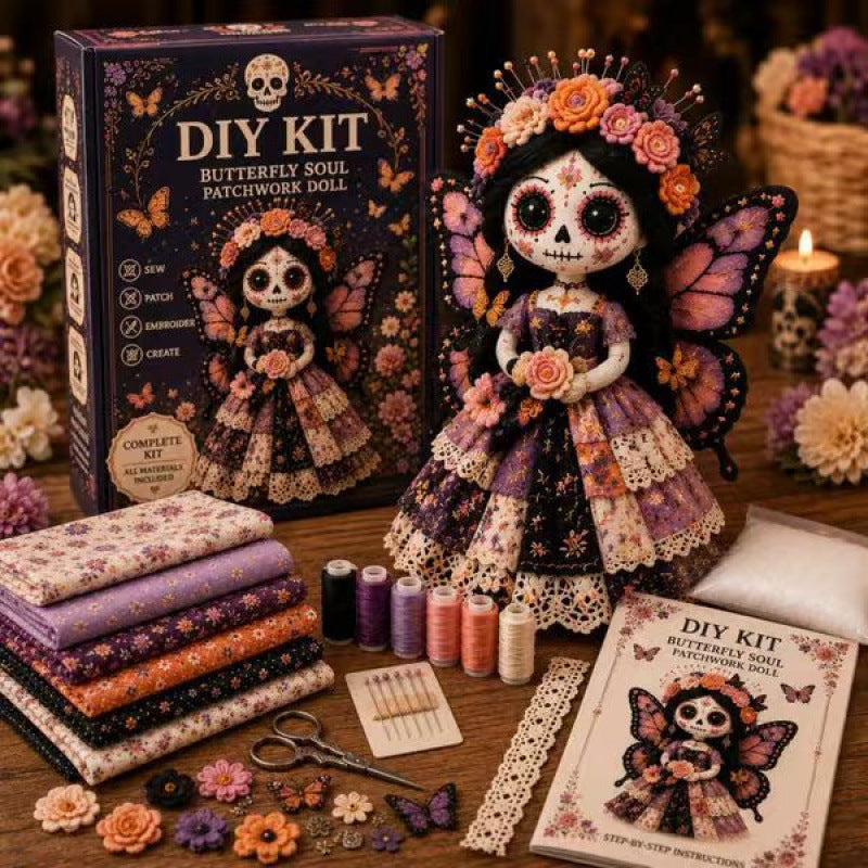 Day of the Dead Butterfly Soul DIY Doll Kit - Purple Wings Sugar Skull Sewing Set