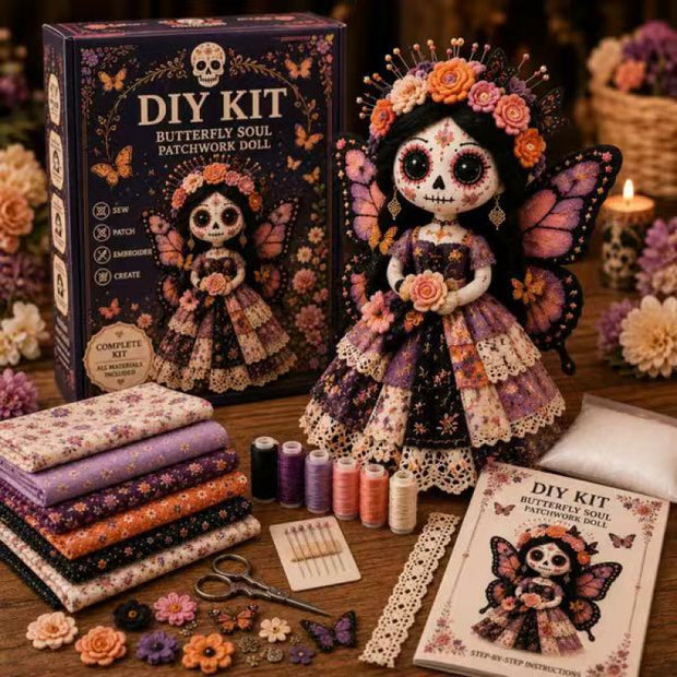 Day of the Dead Butterfly Soul DIY Doll Kit - Purple Wings Sugar Skull Sewing Set