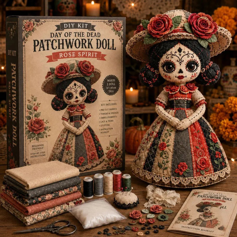 Day of the Dead Rose Spirit DIY Doll Kit - Vintage Red Rose Bonnet Sewing Set