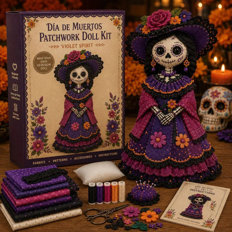 Día de Muertos Violet Spirit DIY Doll Kit - Gothic Purple Bonnet & Lace Dress Sewing Set