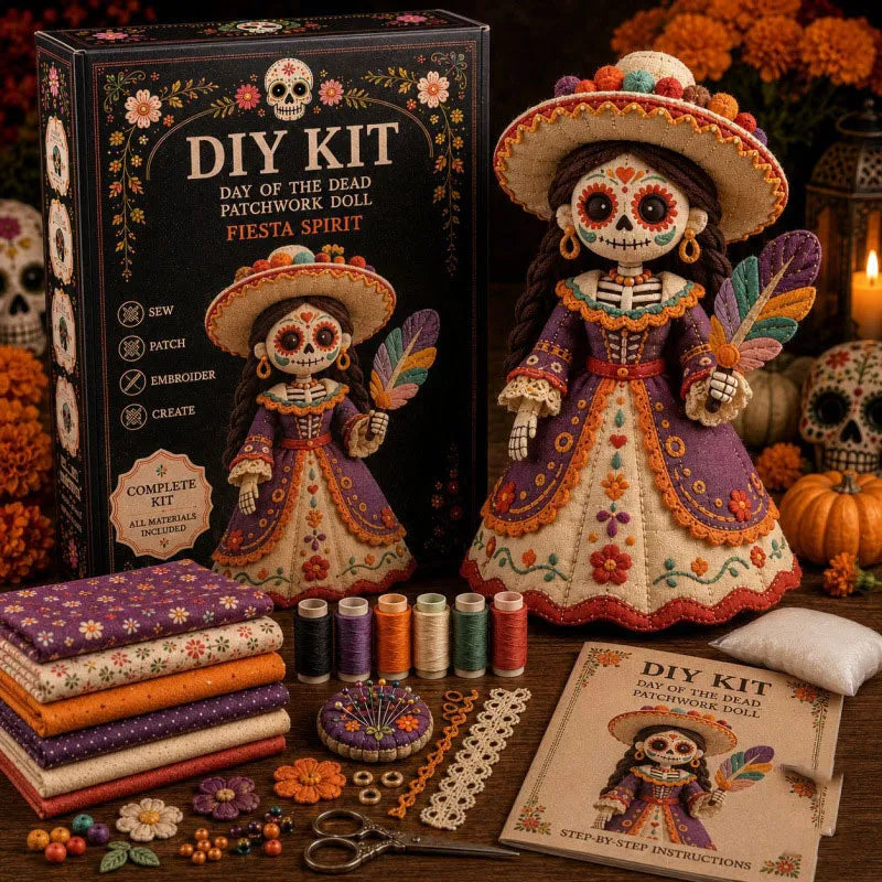 Day of the Dead Fiesta Spirit DIY Doll Kit - Purple Folk Dress & Feather Fan Sewing Set