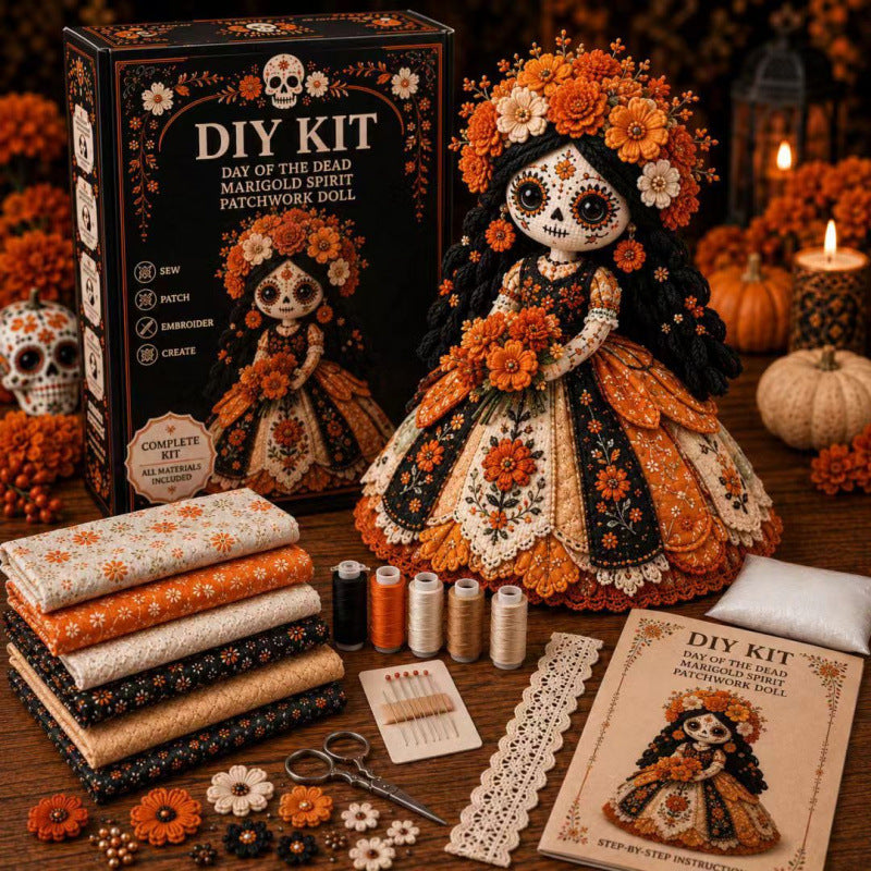 Day of the Dead Marigold Spirit DIY Doll Kit - Orange Harvest Sugar Skull Sewing Set
