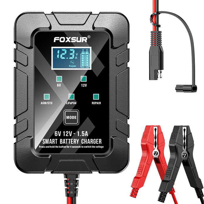 FOXSUR 6V/12V 1.5A Smart Battery Charger