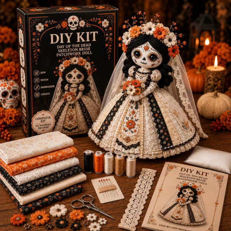 Day of the Dead Skeleton Bride DIY Doll Kit - Vintage Lace Wedding Dress Sewing Set