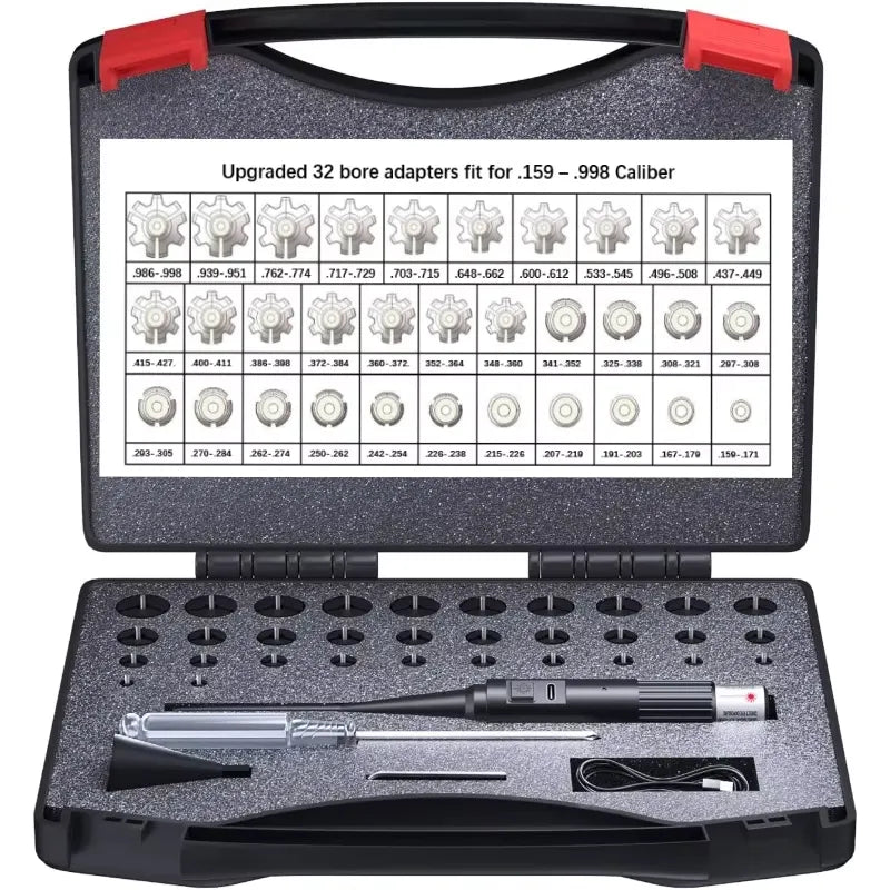 Laser Bore Sight Kit with 32 Adapters for 0.17 to 12GA Calibers w/ Battery