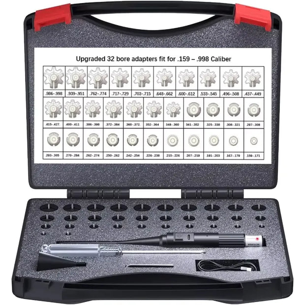 Laser Bore Sight Kit with 32 Adapters for 0.17 to 12GA Calibers w/ Battery
