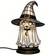 🔥Halloween Promotion - 🐈 Gothic Stained Glass Witch Black Cat Table Lamp | Halloween Witch Hat Night Light Decor