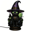 🔥Halloween Promotion - 🐈 Gothic Stained Glass Witch Black Cat Table Lamp | Halloween Witch Hat Night Light Decor
