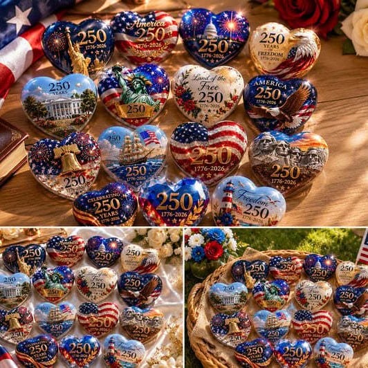 America 250th Anniversary Commemorative Heart Ornaments – 15-Piece Set