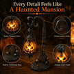 🔥Halloween Promotion -  Gothic Pumpkin Lantern Stand | Warm Orange LED Glow, Victorian Skull Details & Haunted Shelf Decor 🕯️
