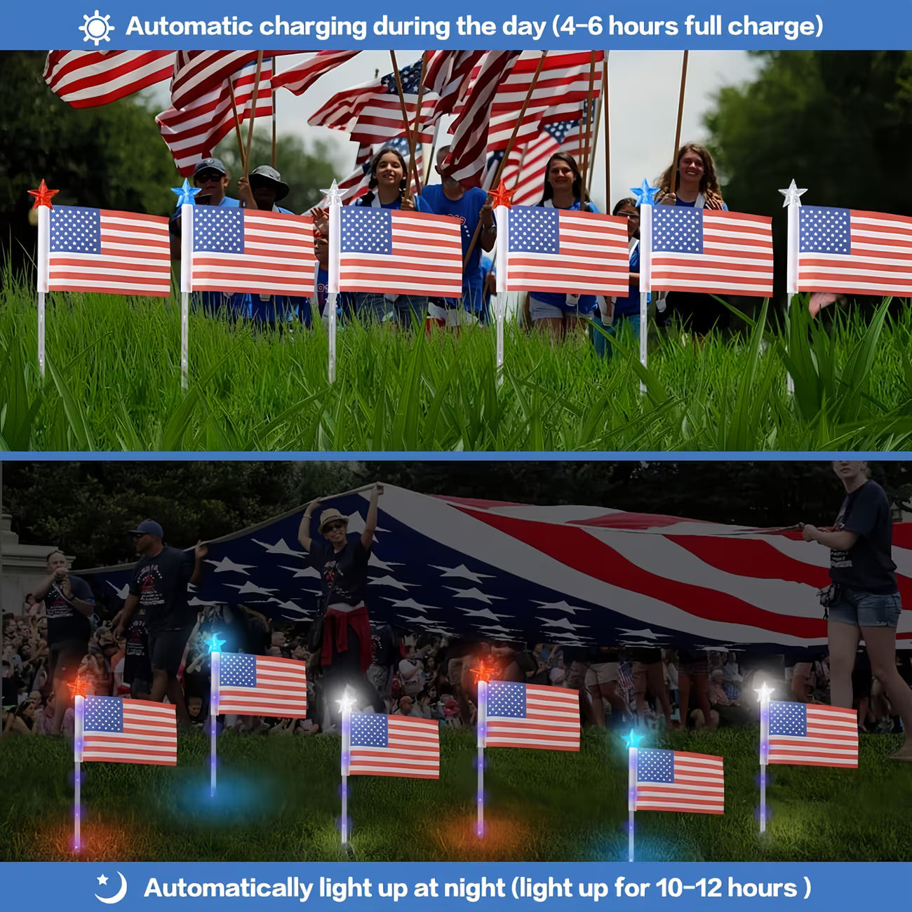 🌈Light Up Your 4th of July – 8-Pack Flag Lights with 8 Stunning Modes for Yard & Pathway
