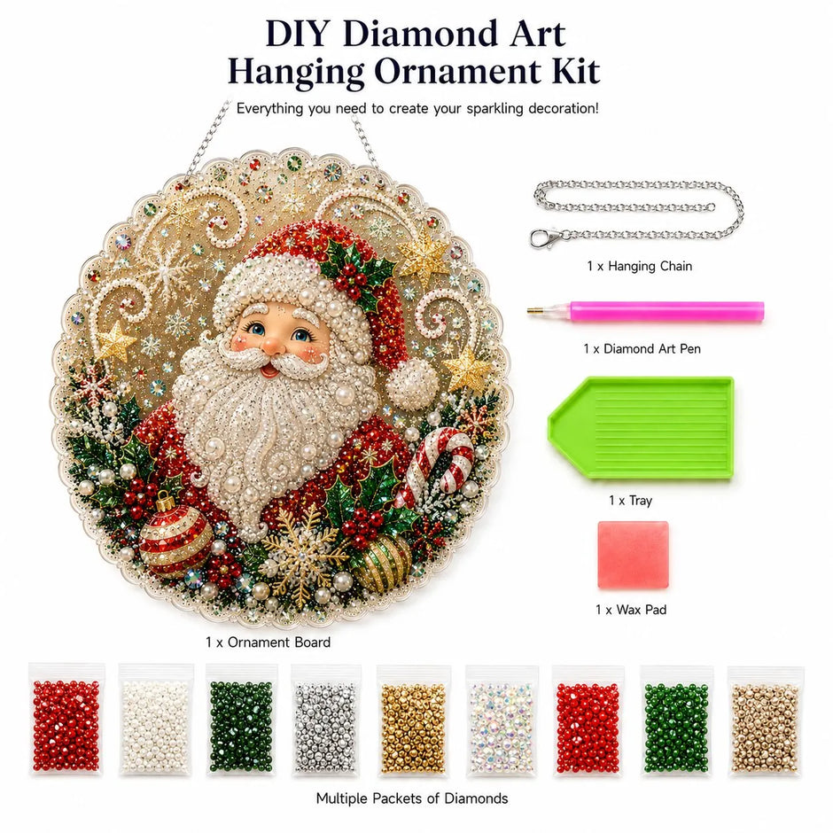 🎄Christmas Pearl Diamond Art Hanging Ornament Kit | Luxury Flocked Canvas with Scratch-Resistant Non-Fading Pearl Beads DIY Handmade Holiday Hanging Decor 🎅💎