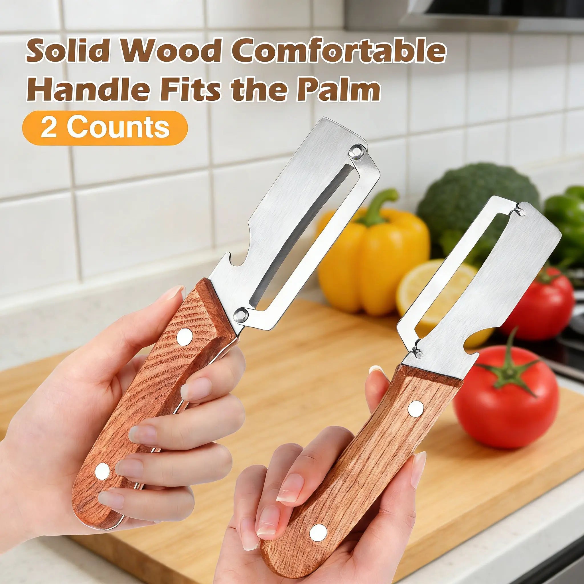 Multi Functional Vegetable Peeler for Kitchen,Wooden Handle, Potato Fruit Peeler with Bottle Opener Function, Durable Kitchen Helper