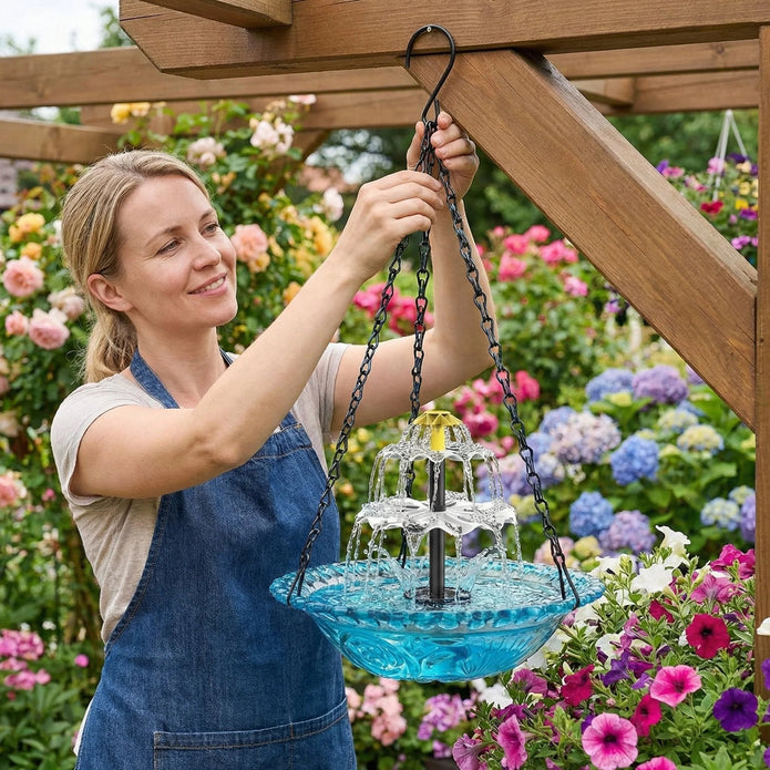 Solar Powered Hanging Bird Bath Fountain
