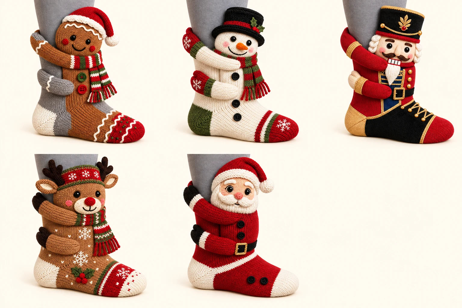 Gingerbread 3D Christmas character knitted sock, full design