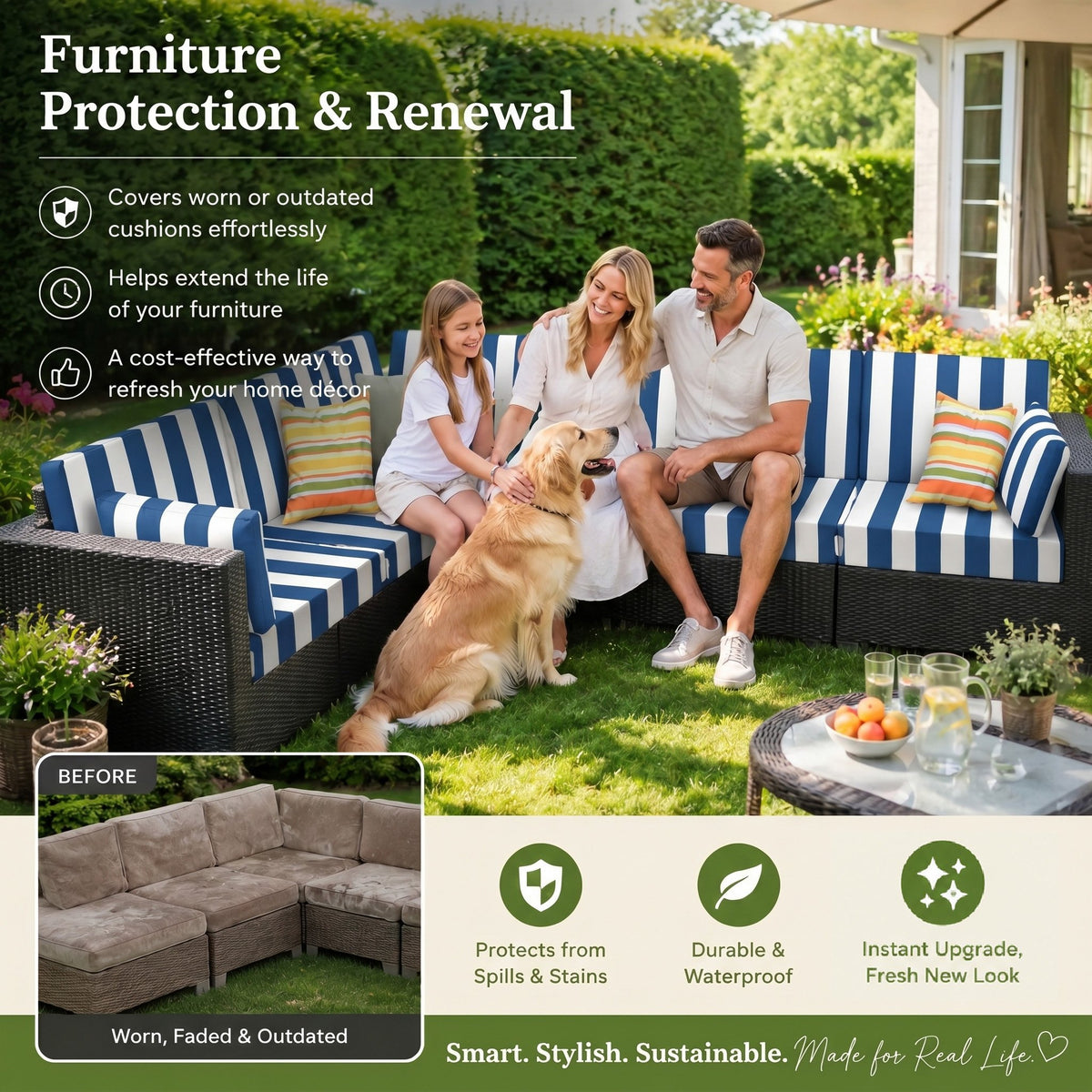 🛋️ Waterproof Outdoor Patio Sofa Cushion Covers 🔥