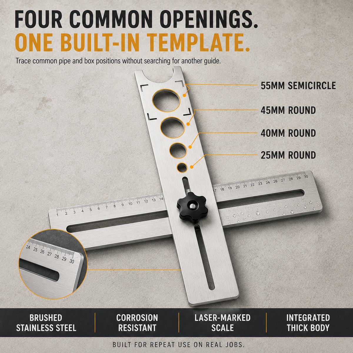 📐 Adjustable Tile Hole Positioning Ruler – Precise Multi-Hole Measuring & Marking Tool
