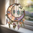 🌙Hand-Painted Moon and Floral Window Decor💖