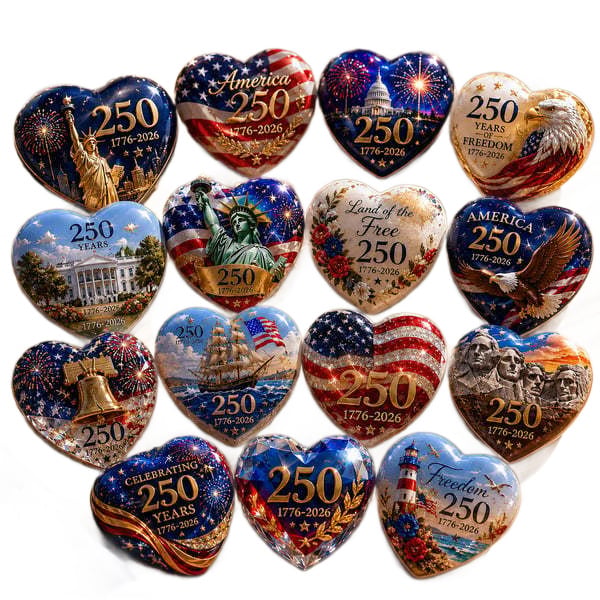 America 250th Anniversary Commemorative Heart Ornaments – 15-Piece Set