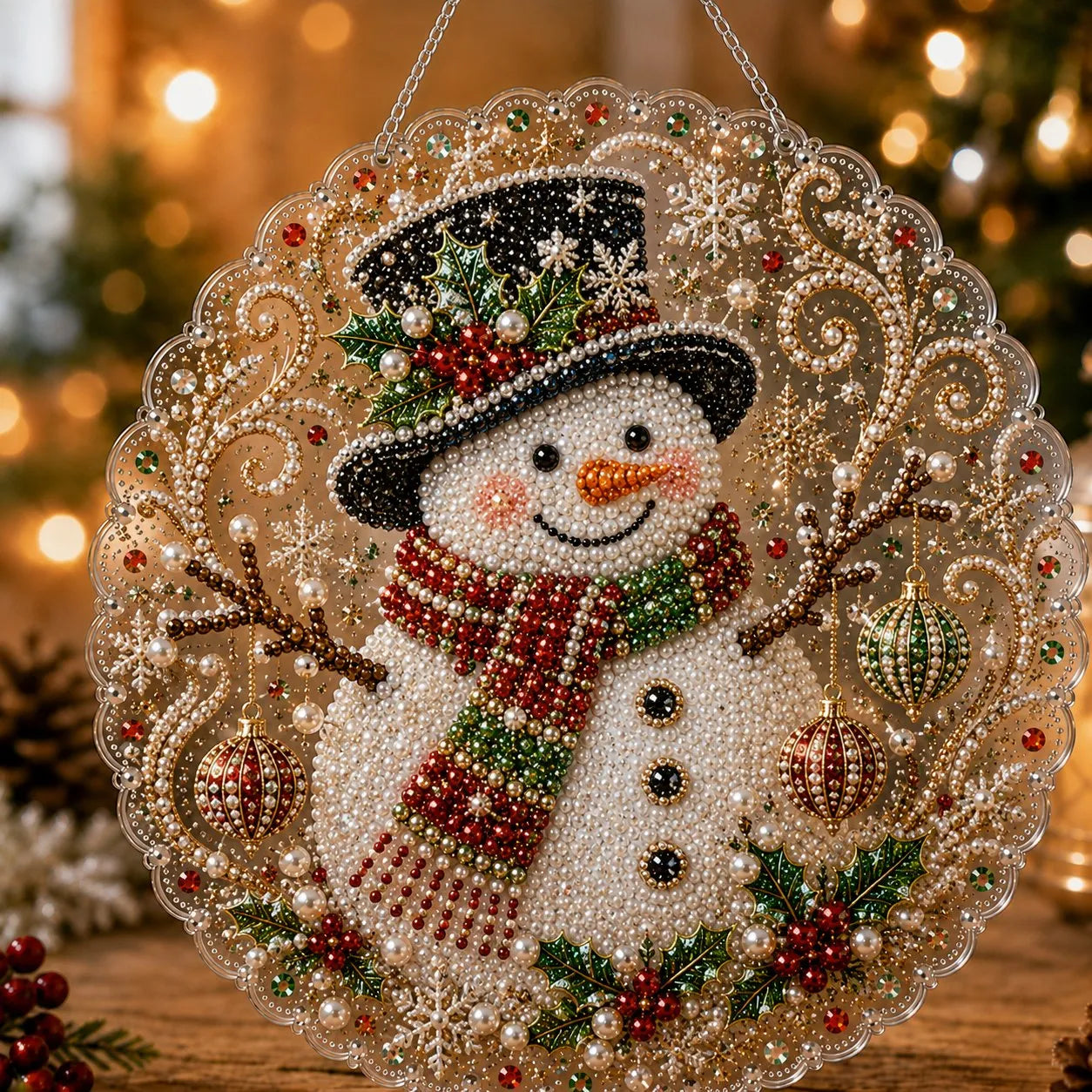 🎄Christmas Pearl Diamond Art Hanging Ornament Kit | Luxury Flocked Canvas with Scratch-Resistant Non-Fading Pearl Beads DIY Handmade Holiday Hanging Decor 🎅💎