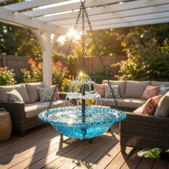 Solar Powered Hanging Bird Bath Fountain