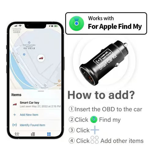 Car Charger with GPS Tracker Dual USB C PD Fast Charging 30W Per Port Real Time Location Anti Theft Device for ios