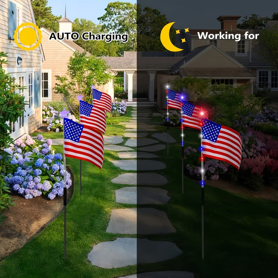 🌈Light Up Your 4th of July – 8-Pack Flag Lights with 8 Stunning Modes for Yard & Pathway