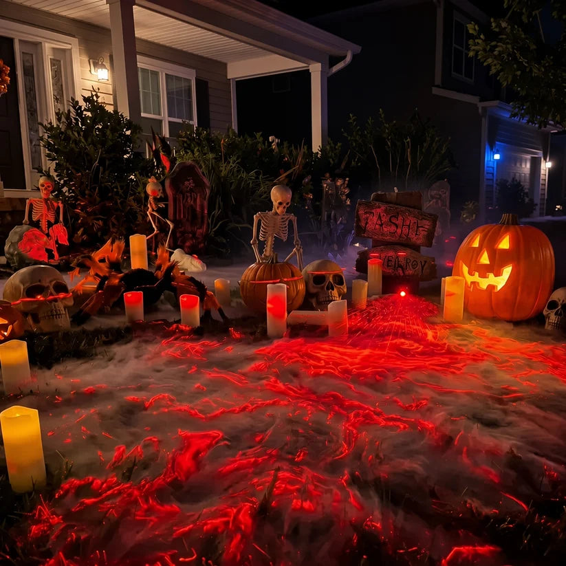 Comparison of Halloween fog alone and fog enhanced by a green laser projector