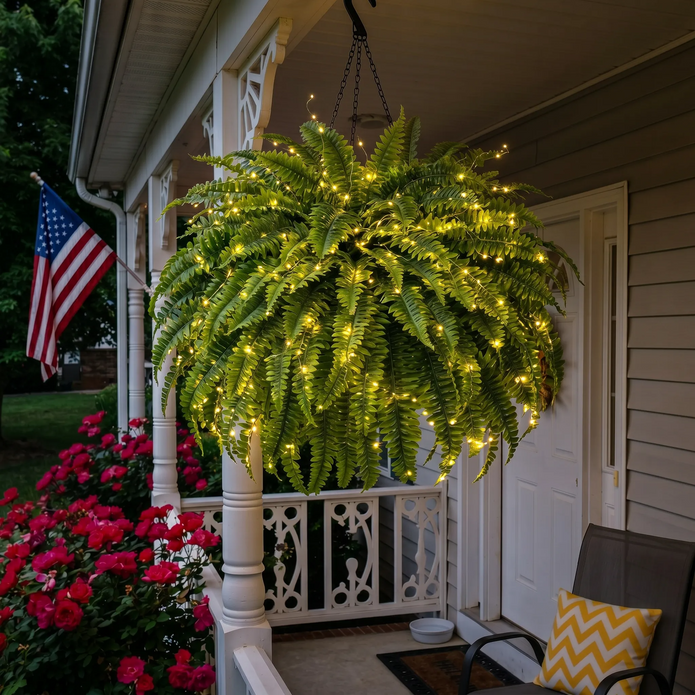 💛 Felci di Boston luminose con luci – 🌿 Zero innaffiature, zero manutenzione
